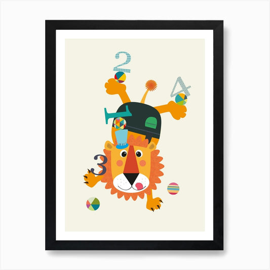 Lion Playing With Numbers Art Print Framed Wall Art Poster Canvas Print Picture