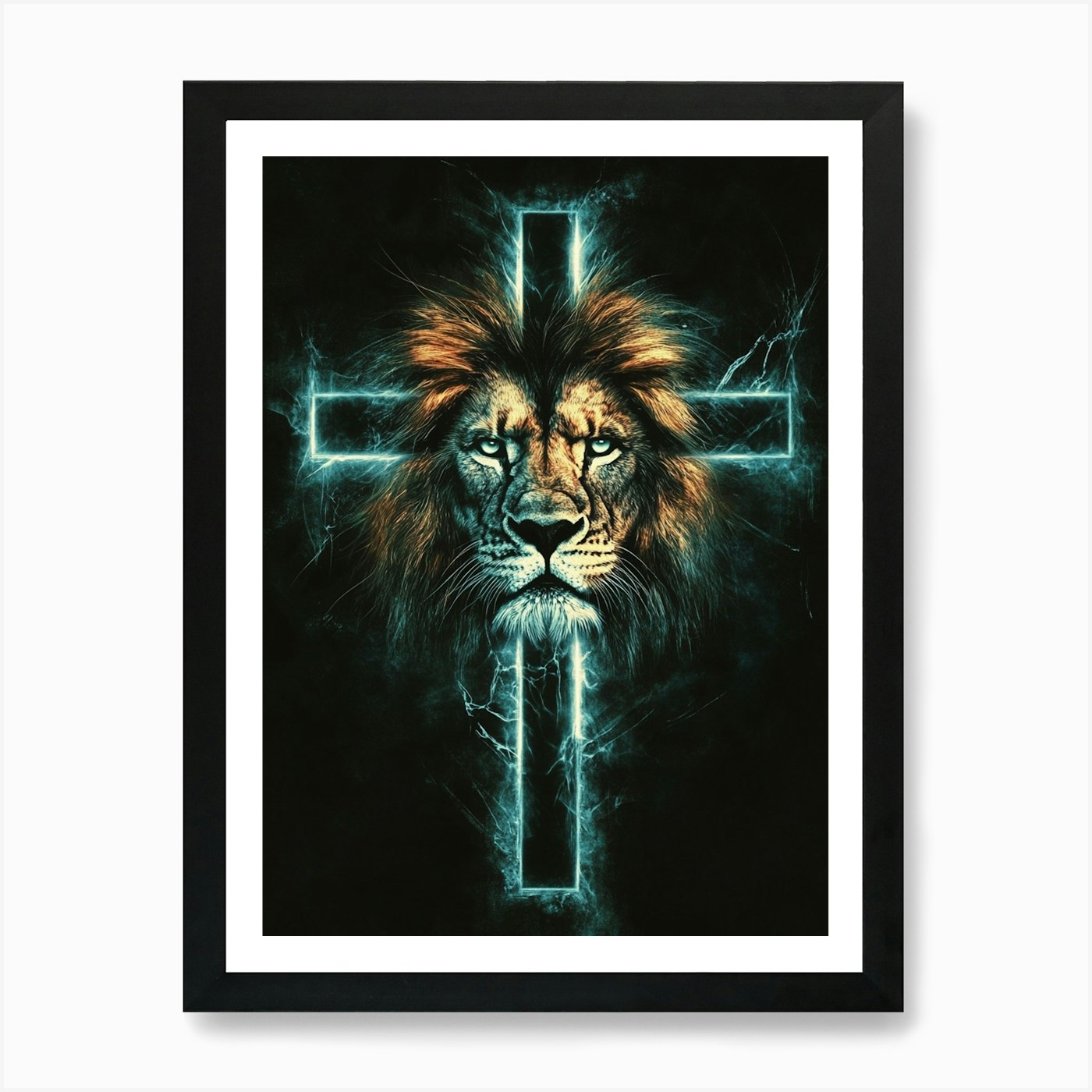 Lion Cross 1 Art Print Framed Wall Art Poster Canvas Print Picture