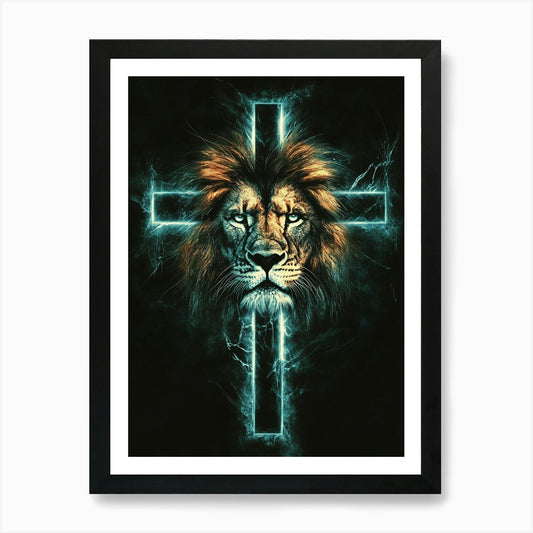 Lion Cross 1 Art Print Framed Wall Art Poster Canvas Print Picture