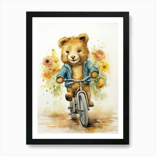 Biking Watercolour Lion Art Paintin Framed Wall Art Poster Canvas Print Picture