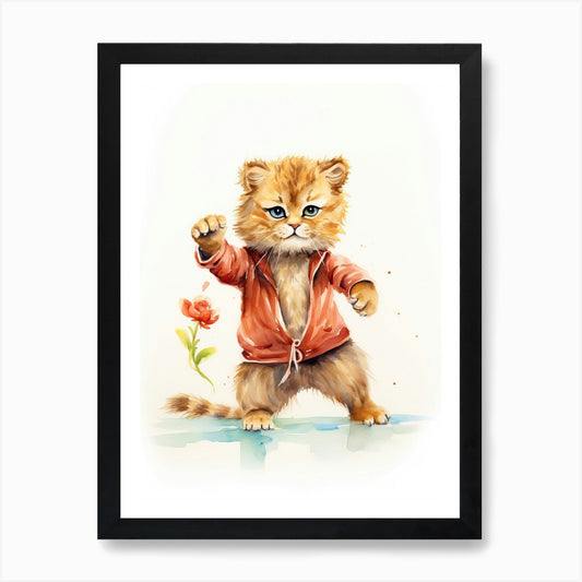 Practicing Tai Chi Watercolour Lion Framed Wall Art Poster Canvas Print Picture