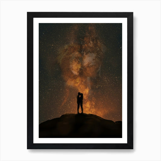 Her Lion, His Wolf Art Print Framed Wall Art Poster Canvas Print Picture