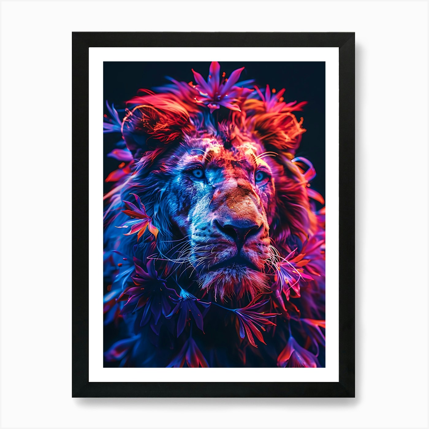Lion With Flowers 10 Art Print Framed Wall Art Poster Canvas Print Picture