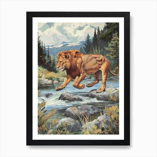 Barbary Lion Relief Illustration Cr Framed Wall Art Poster Canvas Print Picture