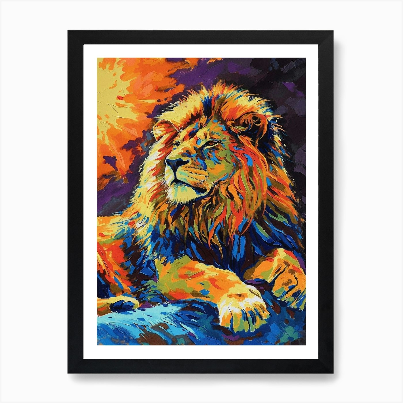 Asiatic Lion Resting In The Sun Fau Framed Wall Art Poster Canvas Print Picture