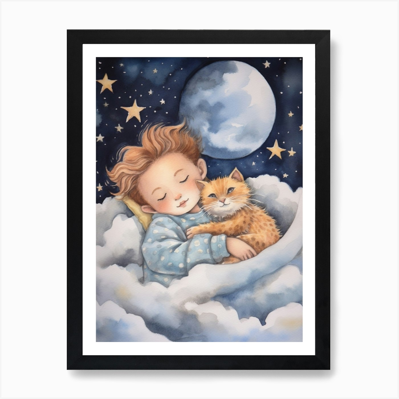 Boy With Lion Cub Art Print Framed Wall Art Poster Canvas Print Picture