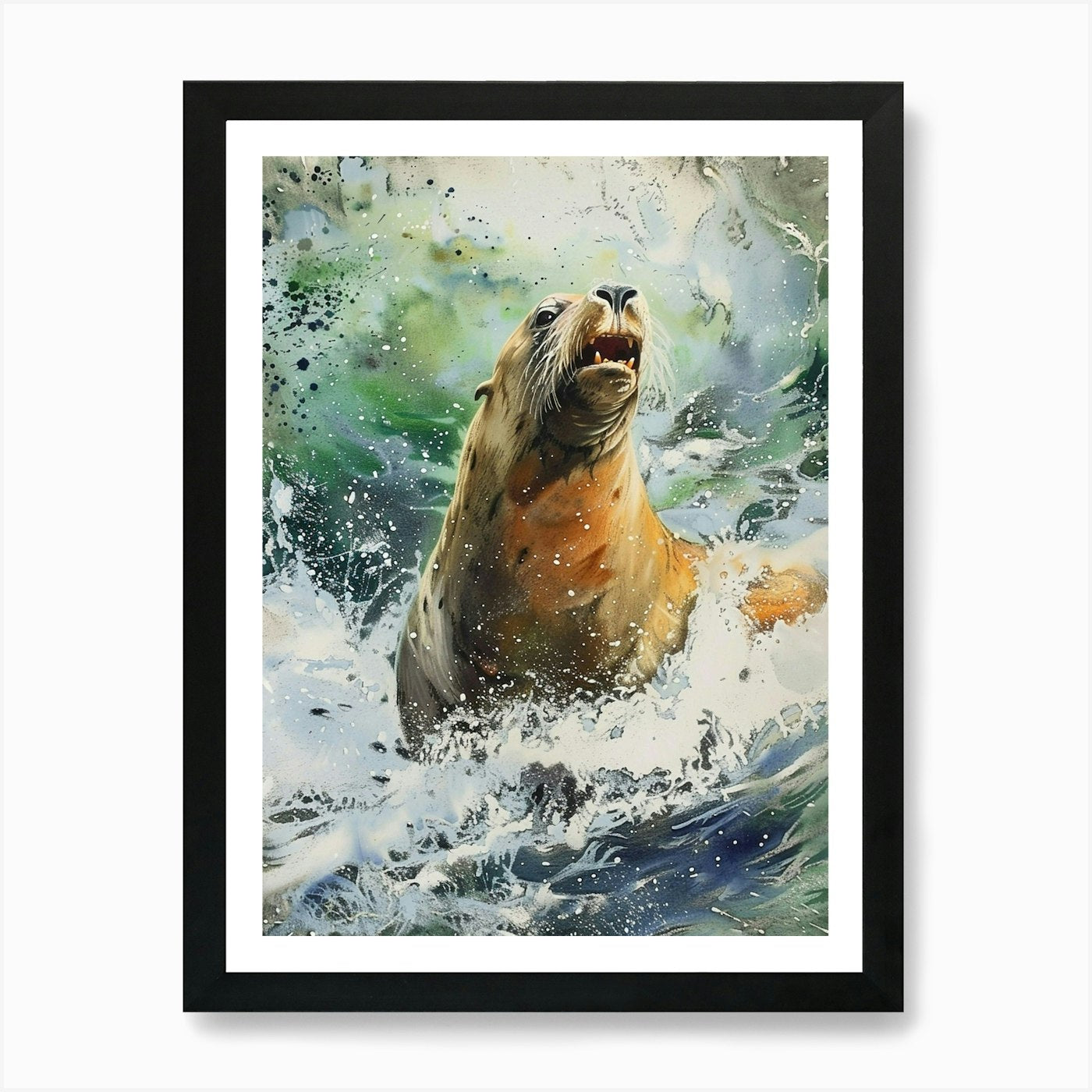 Sea Lion Pastel Watercolour 4 Art P Framed Wall Art Poster Canvas Print Picture