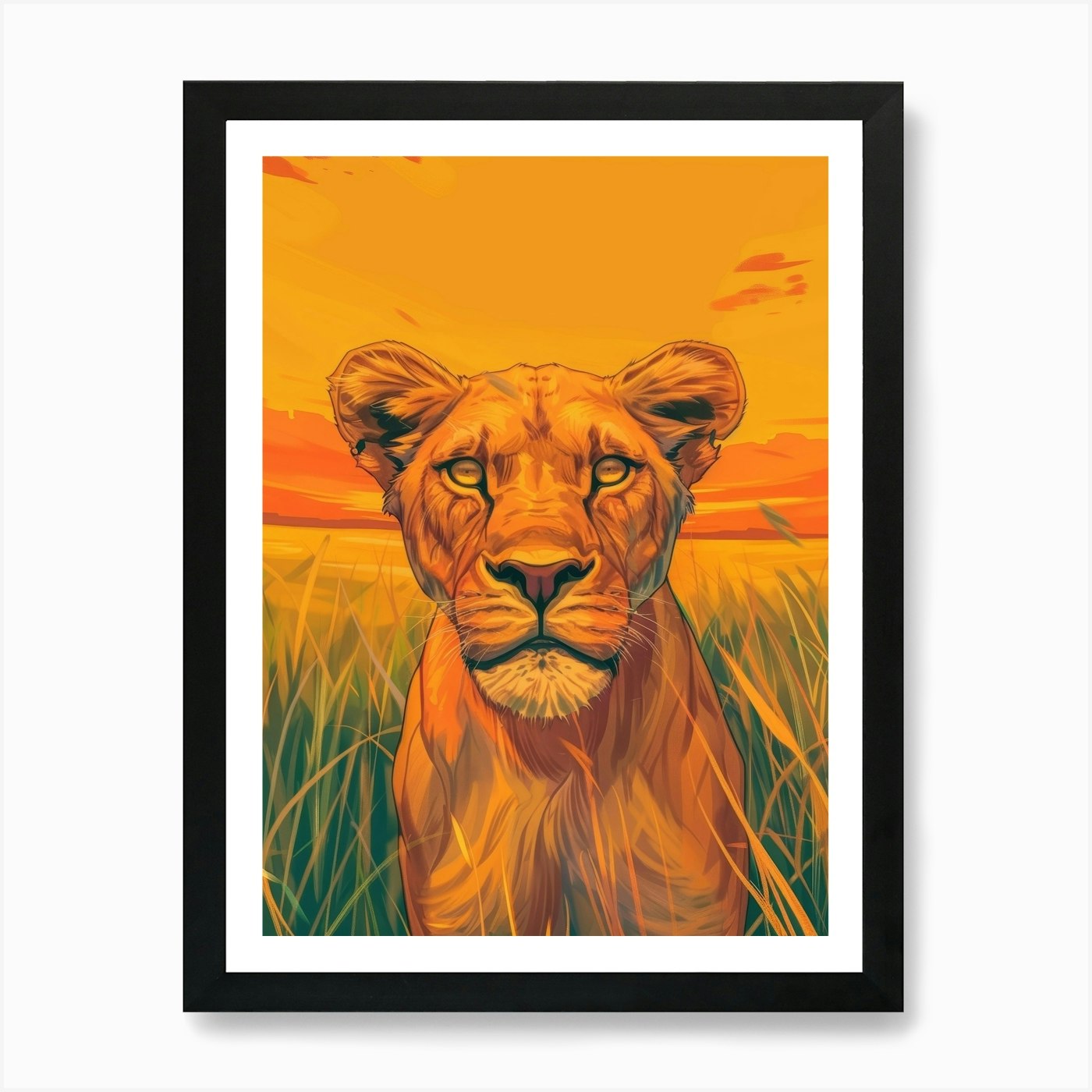 Lion In The Grass 1 Art Print Framed Wall Art Poster Canvas Print Picture