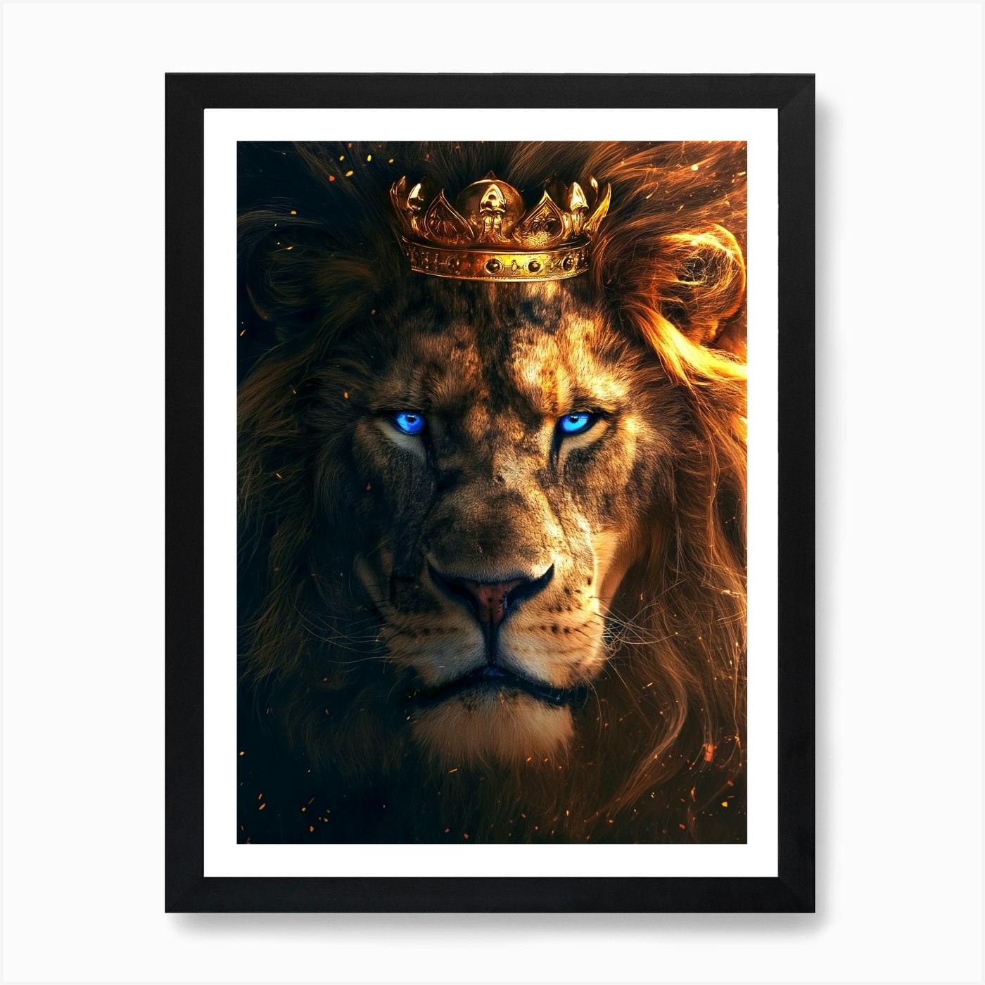 Lion With Blue Eyes Art Print Framed Wall Art Poster Canvas Print Picture