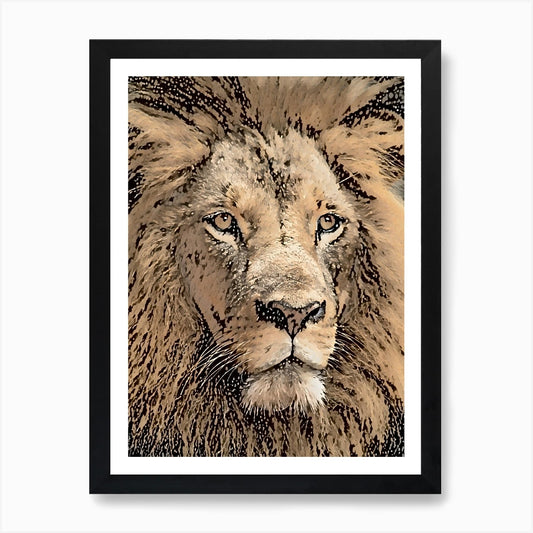A Lion Head Close Up Art Print Framed Wall Art Poster Canvas Print Picture