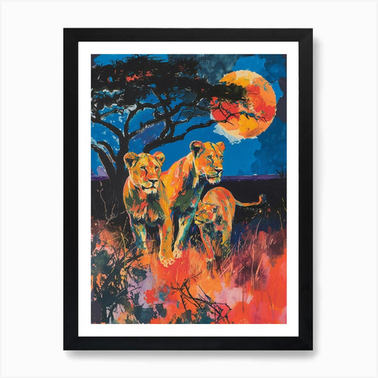Transvaal Lion Night Hunt Fauvist P Framed Wall Art Poster Canvas Print Picture
