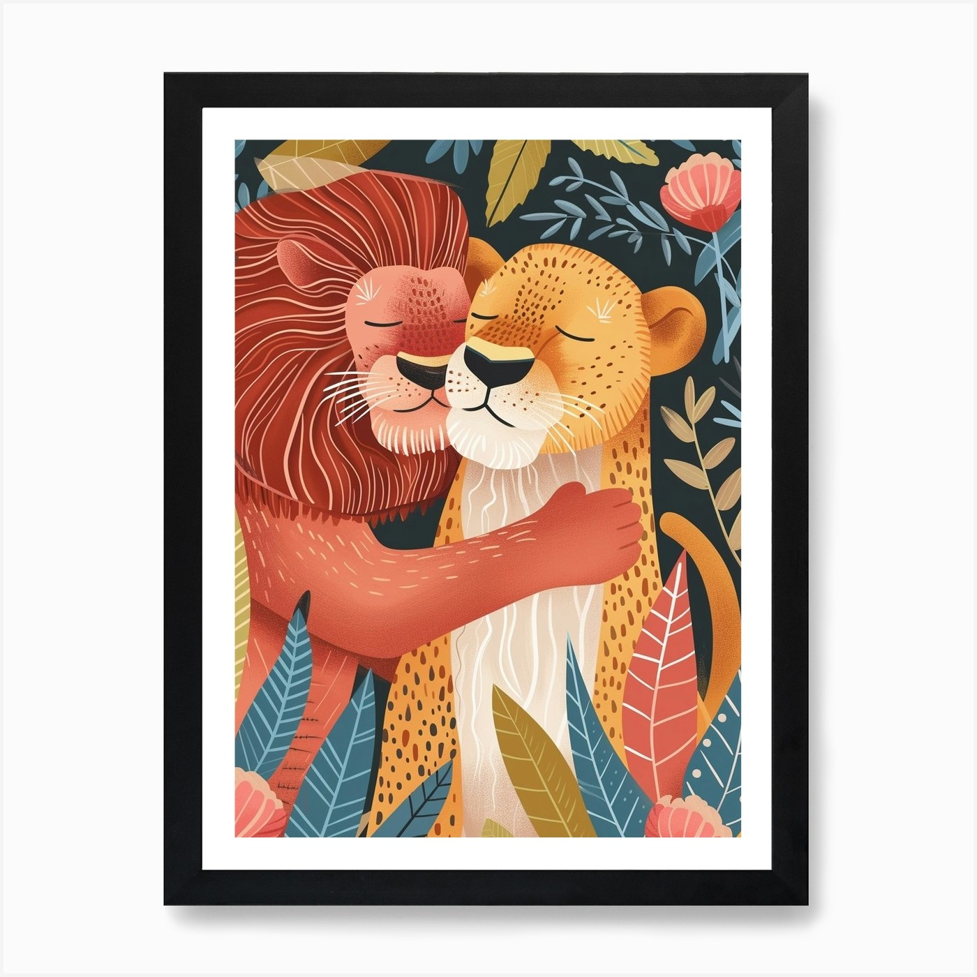 African Lion Rituals Illustration 4 Framed Wall Art Poster Canvas Print Picture