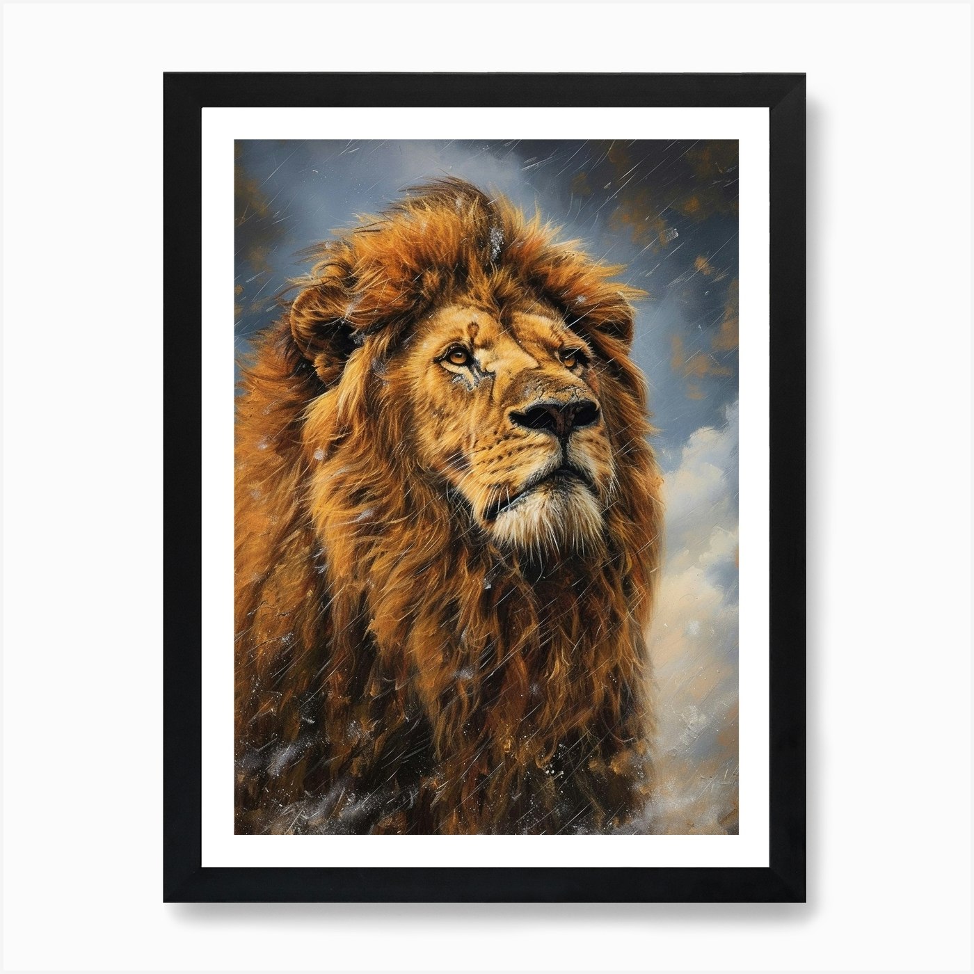 Barbary Lion Facing A Storm Acrylic Framed Wall Art Poster Canvas Print Picture