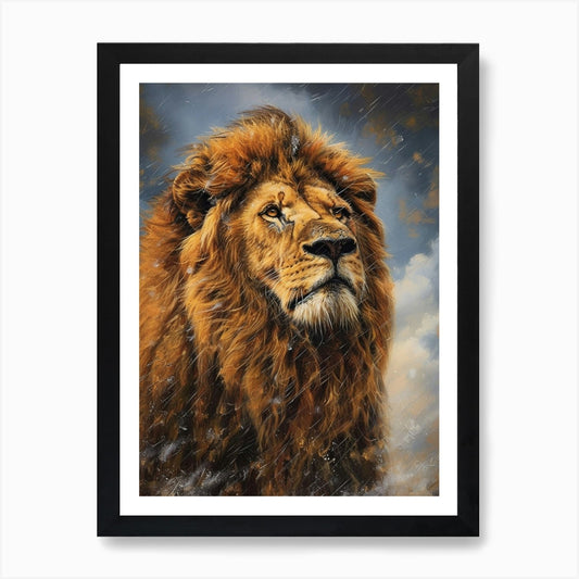 Barbary Lion Facing A Storm Acrylic Framed Wall Art Poster Canvas Print Picture