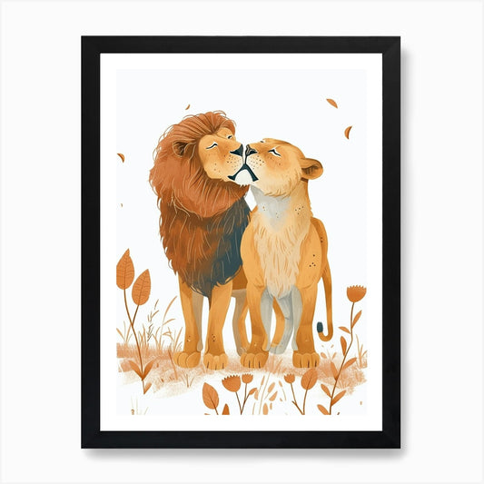African Lion Mating Rituals Clipart Framed Wall Art Poster Canvas Print Picture