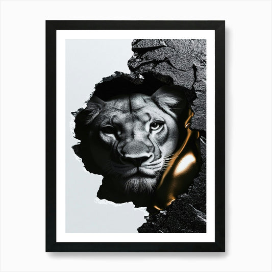 Lion In The Hole Art Print Framed Wall Art Poster Canvas Print Picture