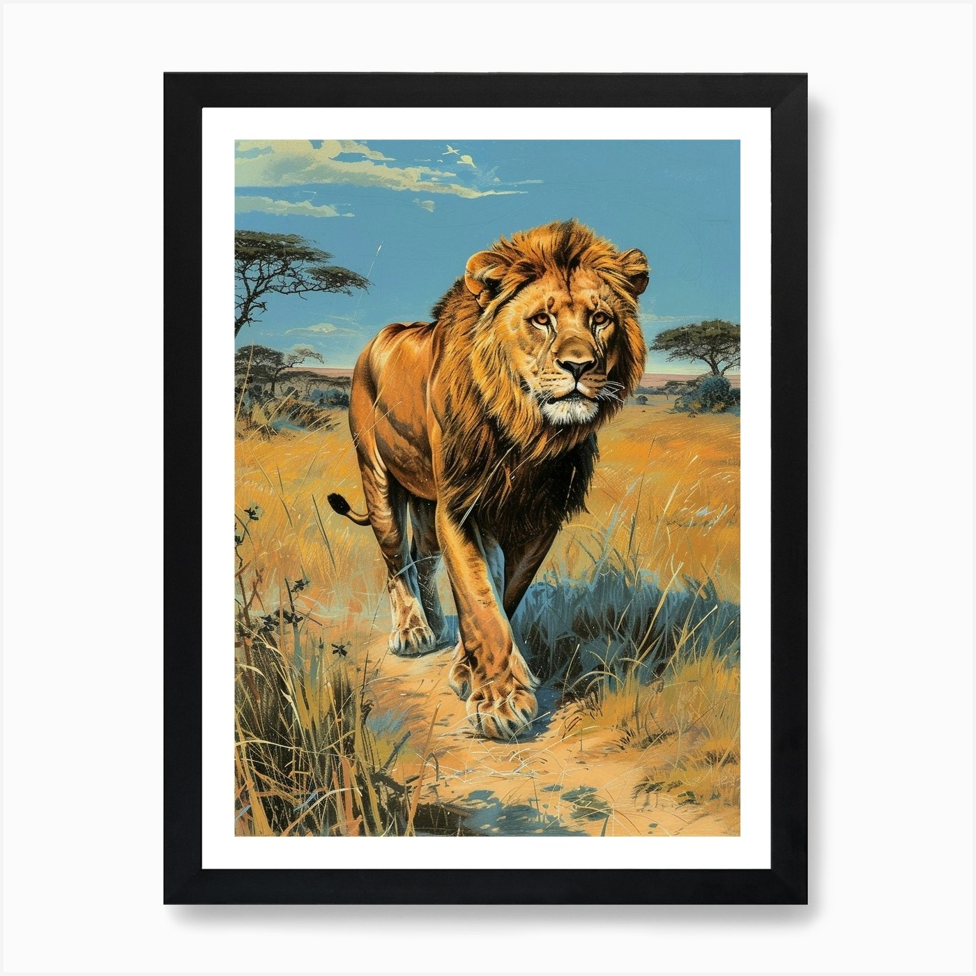 Barbary Lion Relief Illustration Sa Framed Wall Art Poster Canvas Print Picture