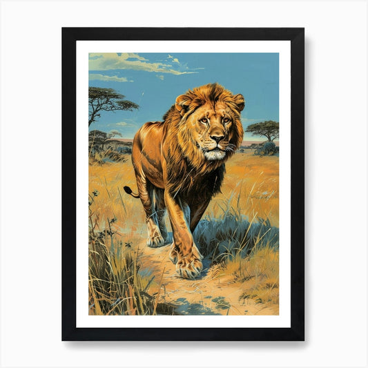 Barbary Lion Relief Illustration Sa Framed Wall Art Poster Canvas Print Picture