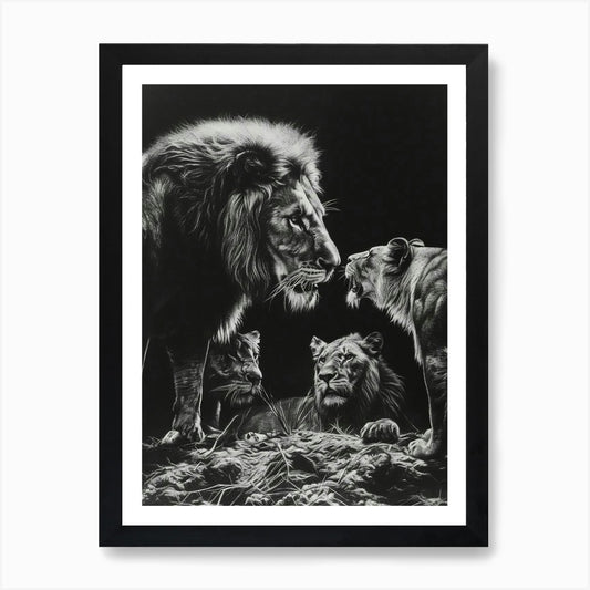Barbary Lion Charcoal Drawing Inter Framed Wall Art Poster Canvas Print Picture