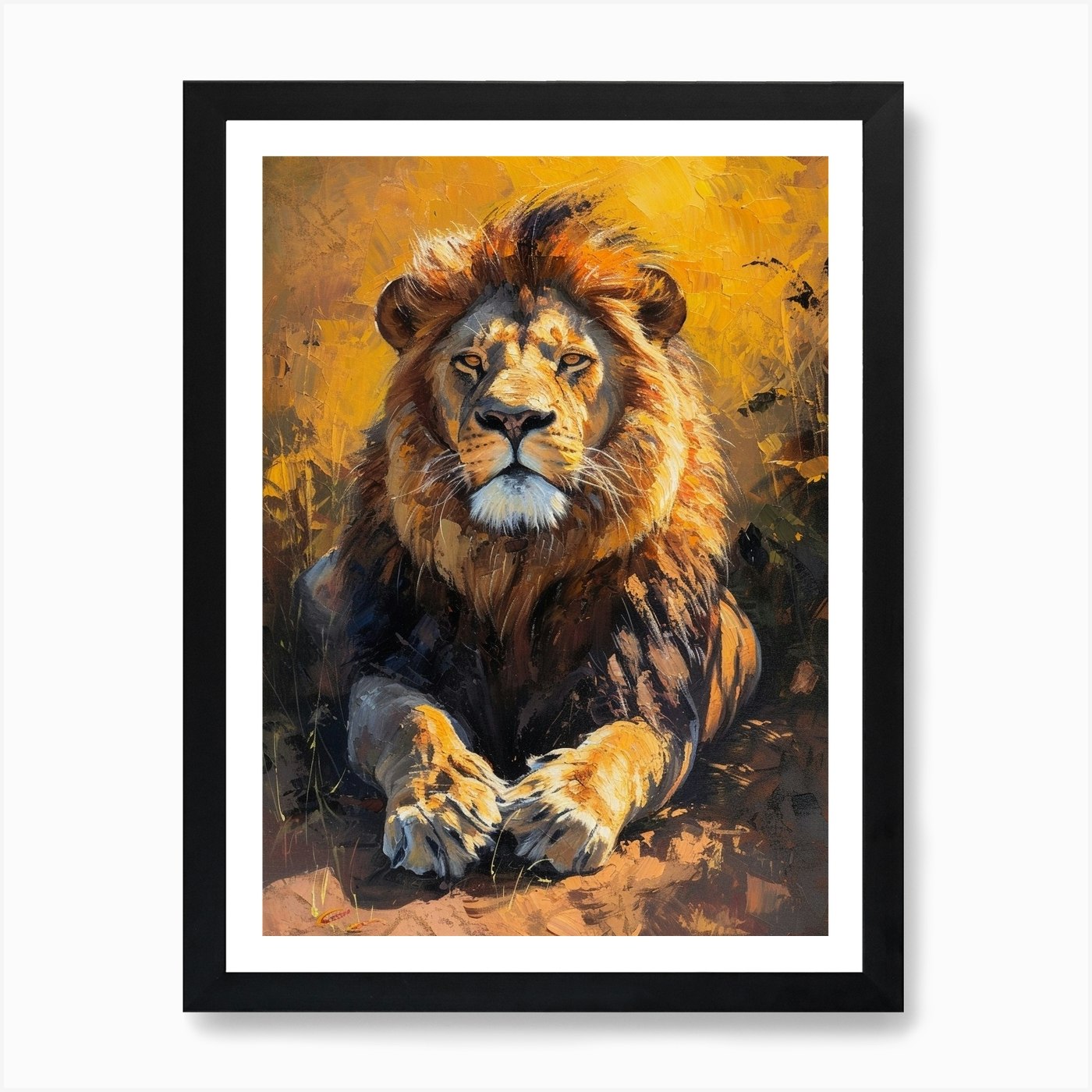 African Lion Resting Acrylic Painti Framed Wall Art Poster Canvas Print Picture