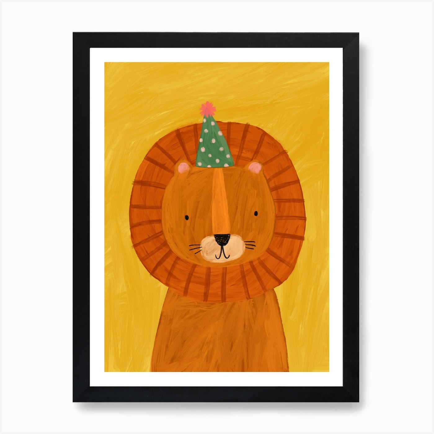 Lion In A Party Hat Art Print Framed Wall Art Poster Canvas Print Picture