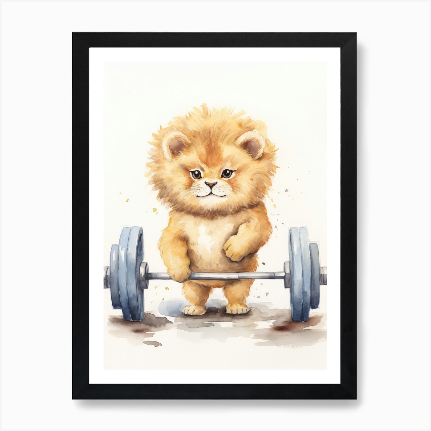 Practicing Yoga Watercolour Lion Ar Framed Wall Art Poster Canvas Print Picture