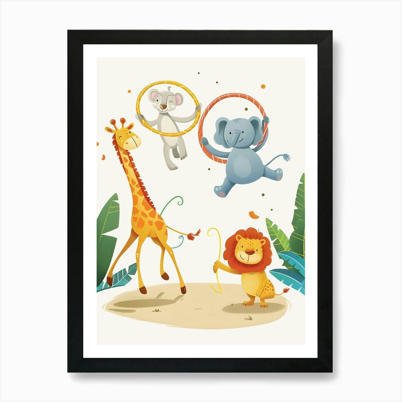 Giraffes And Lions Kids and Nursery Framed Wall Art Poster Canvas Print Picture
