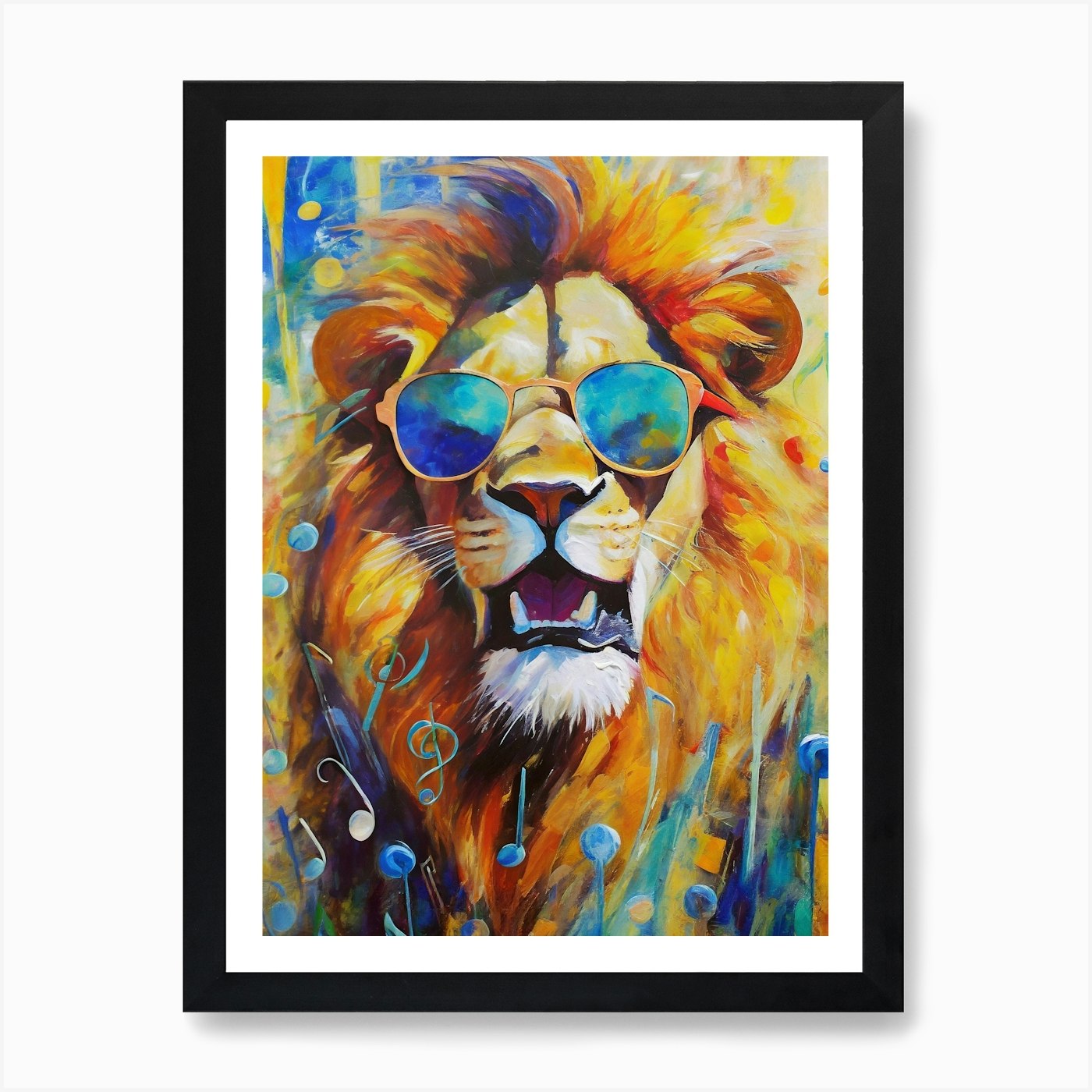 Lion With Sunglasses Art Print Framed Wall Art Poster Canvas Print Picture