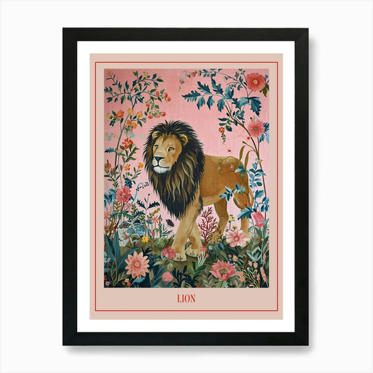 Floral Animal Painting Lion 3 Poste Framed Wall Art Poster Canvas Print Picture
