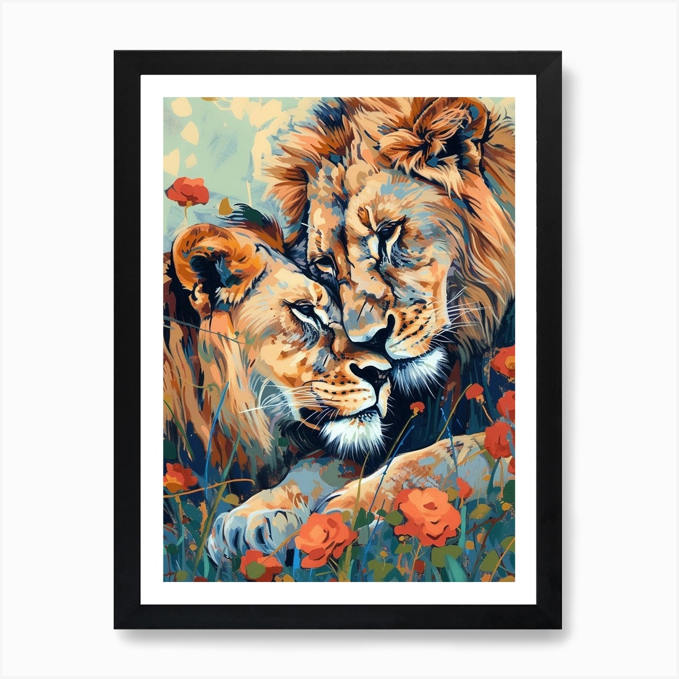 Southwest African Lion Rituals Fauv Framed Wall Art Poster Canvas Print Picture