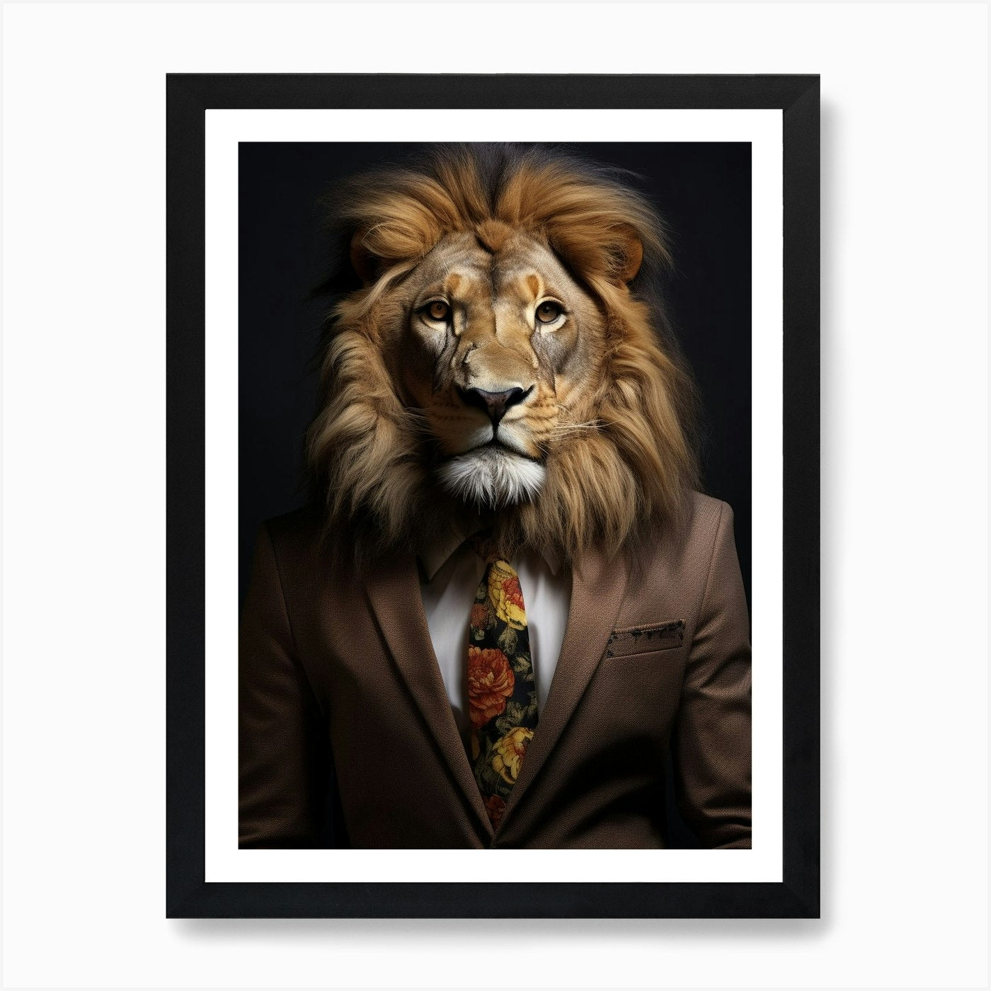 African Lion Wearing A Suit 2 Art P Framed Wall Art Poster Canvas Print Picture