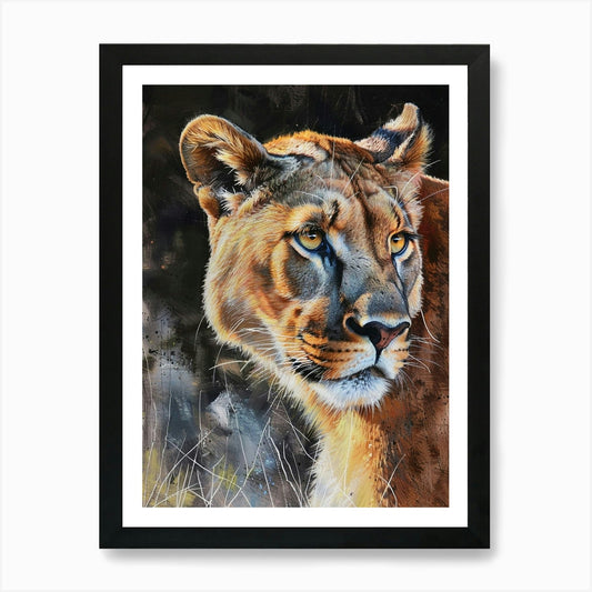 Mountain Lion Pastel Watercolour 4  Framed Wall Art Poster Canvas Print Picture