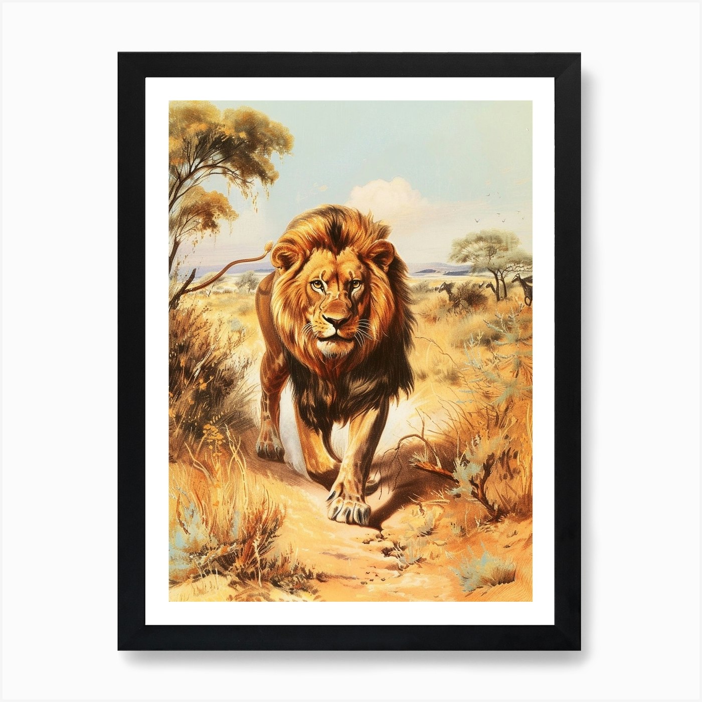 Barbary Lion Hunting Illustration 2 Framed Wall Art Poster Canvas Print Picture