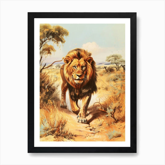 Barbary Lion Hunting Illustration 2 Framed Wall Art Poster Canvas Print Picture
