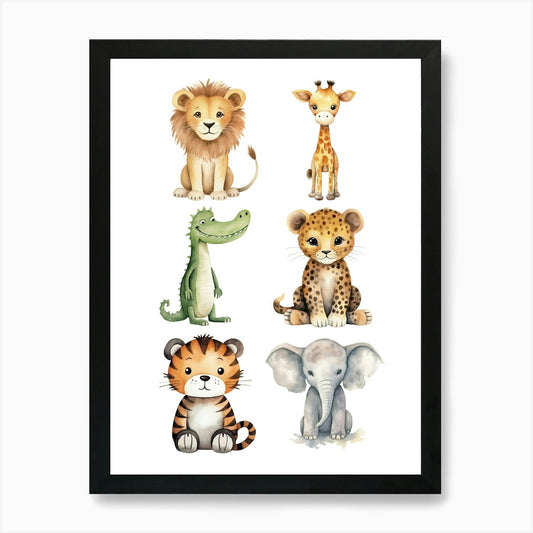 Lions And Giraffes Art Print Framed Wall Art Poster Canvas Print Picture