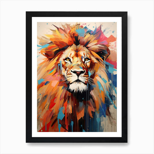 Lion Art Painting Collage Style 3 A Framed Wall Art Poster Canvas Print Picture