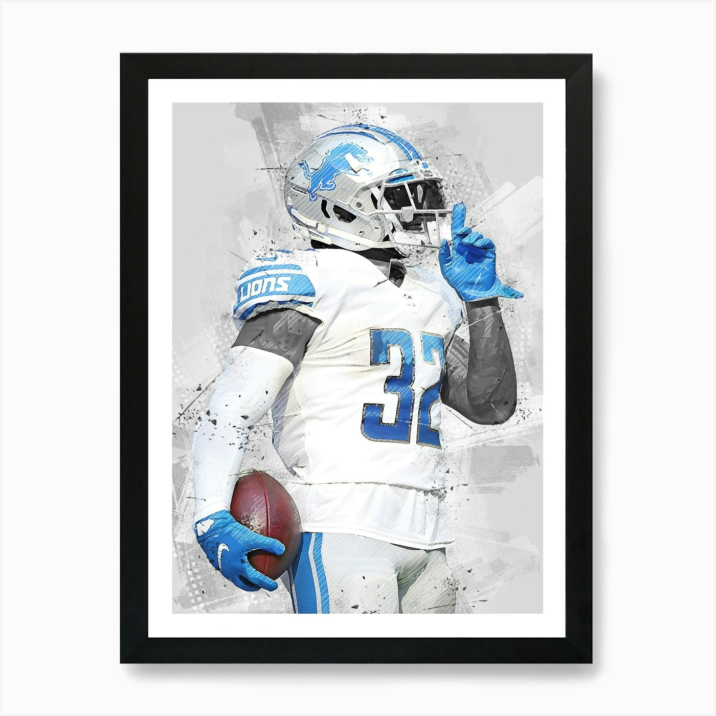 D Andre Swift Detroit Lions Art Pri Framed Wall Art Poster Canvas Print Picture