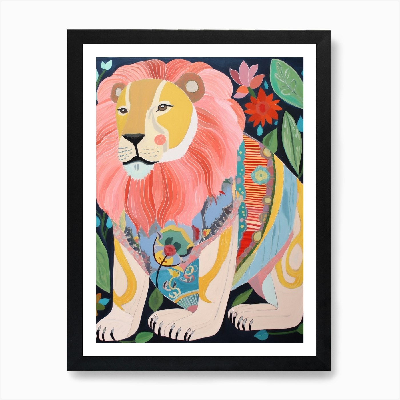 Maximalist Animal Painting Lion 3 A Framed Wall Art Poster Canvas Print Picture