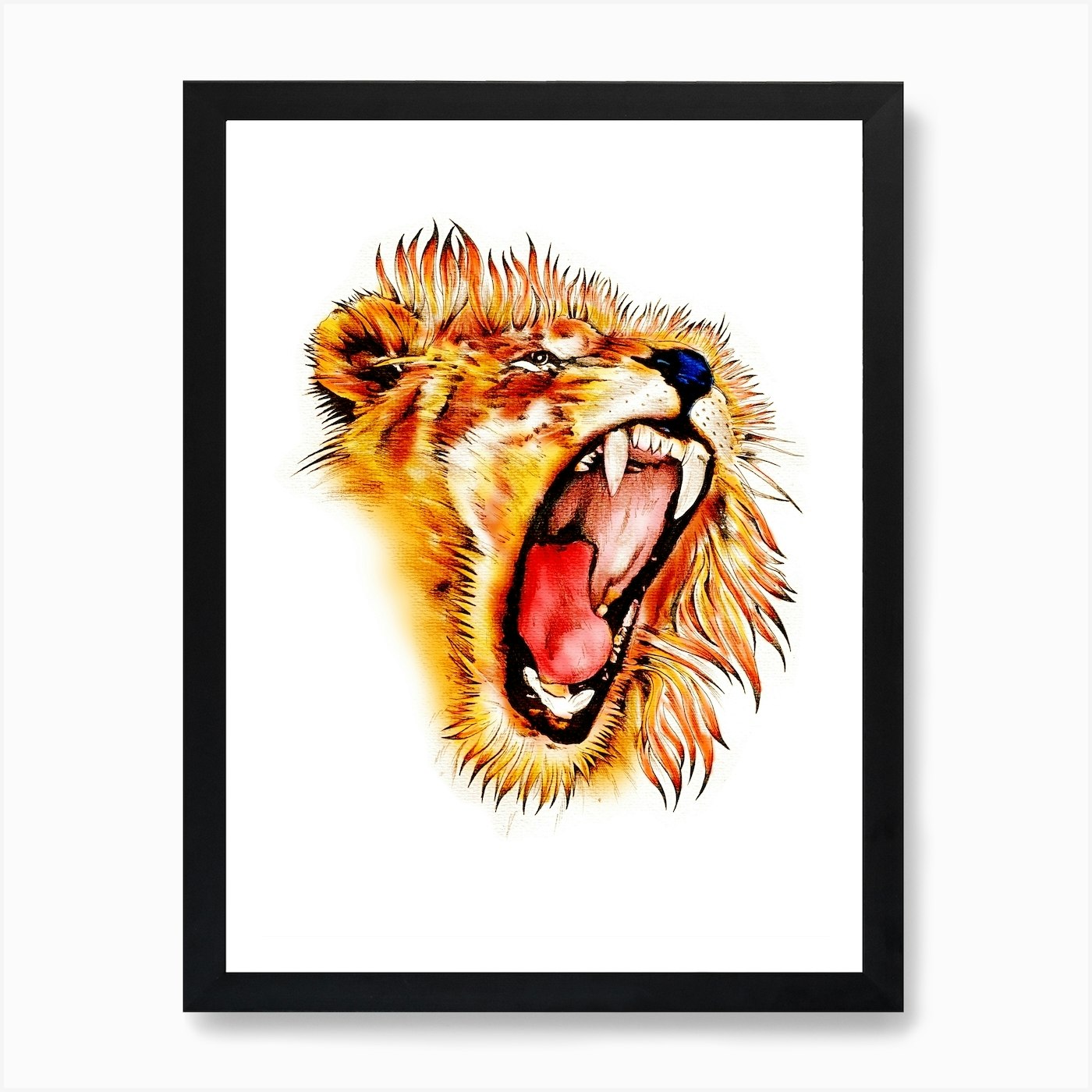 A Nice Lion Art Illustration In A P Framed Wall Art Poster Canvas Print Picture