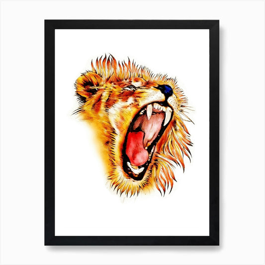 A Nice Lion Art Illustration In A P Framed Wall Art Poster Canvas Print Picture