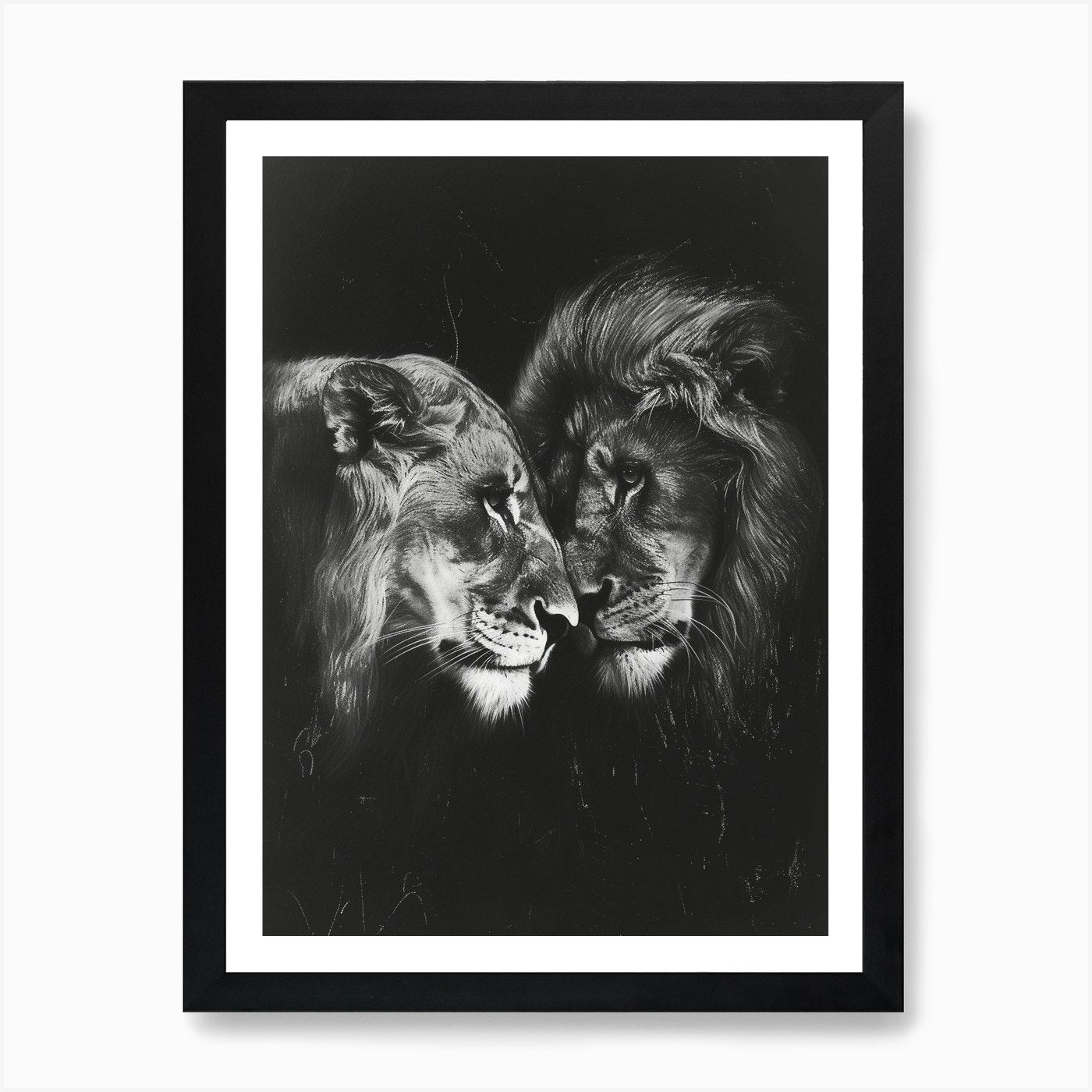 Barbary Lion Charcoal Drawing Ritua Framed Wall Art Poster Canvas Print Picture