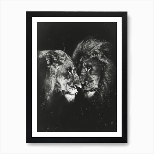 Barbary Lion Charcoal Drawing Ritua Framed Wall Art Poster Canvas Print Picture