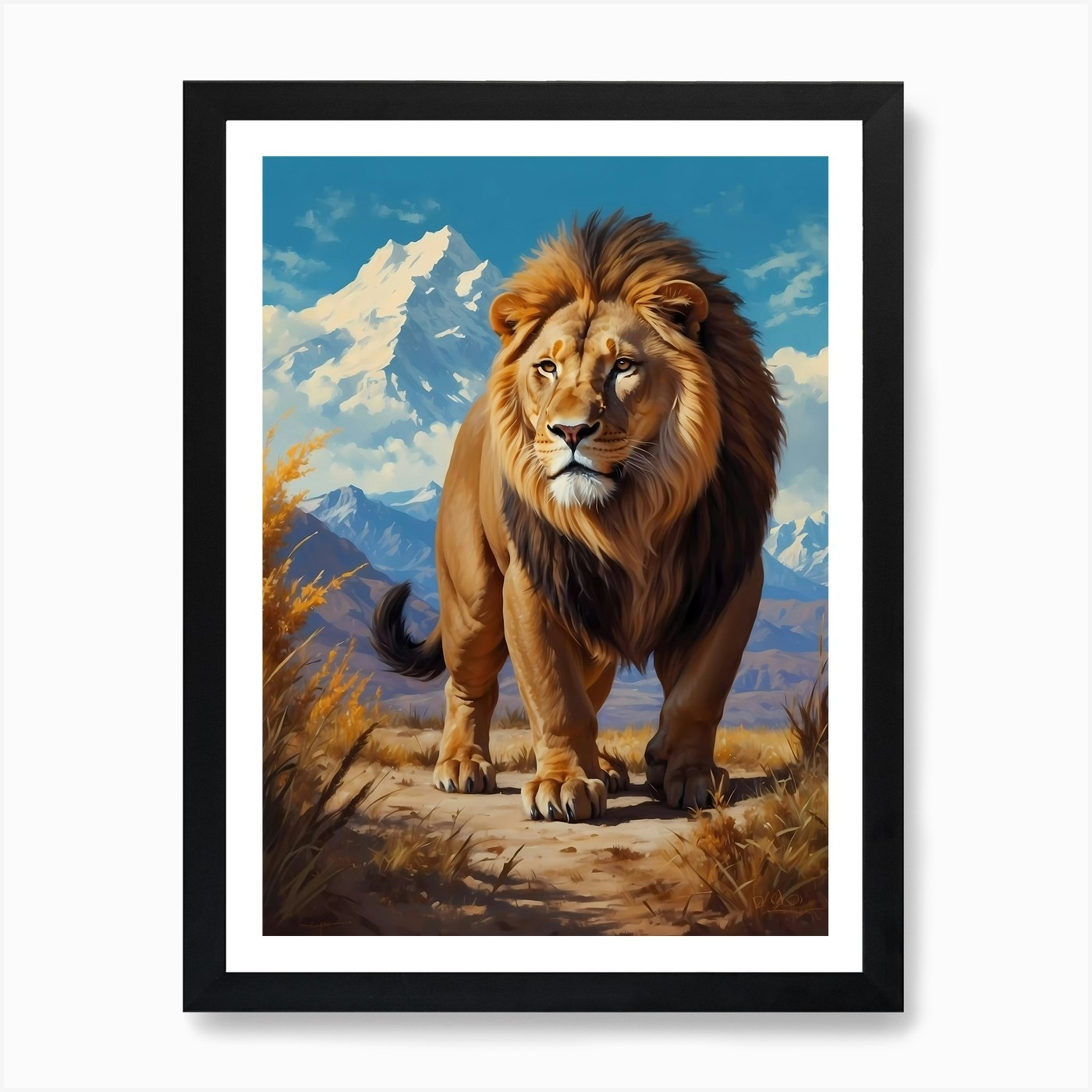 Lion In The Mountains Art Print Framed Wall Art Poster Canvas Print Picture