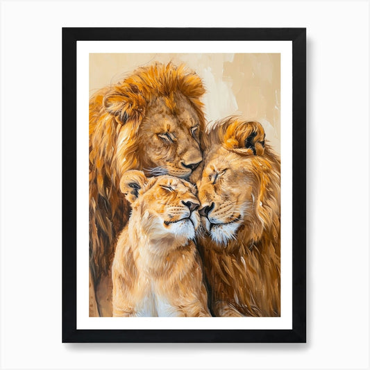 African Lion Family Bonding Acrylic Framed Wall Art Poster Canvas Print Picture