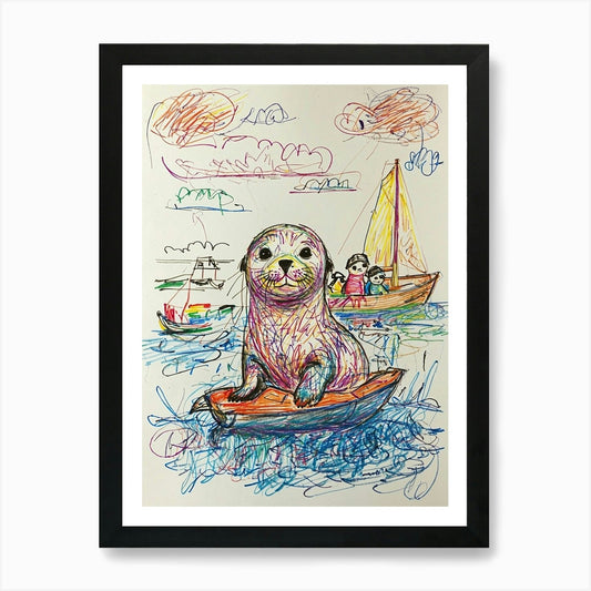 Sea Lion In A Boat Art Print Framed Wall Art Poster Canvas Print Picture