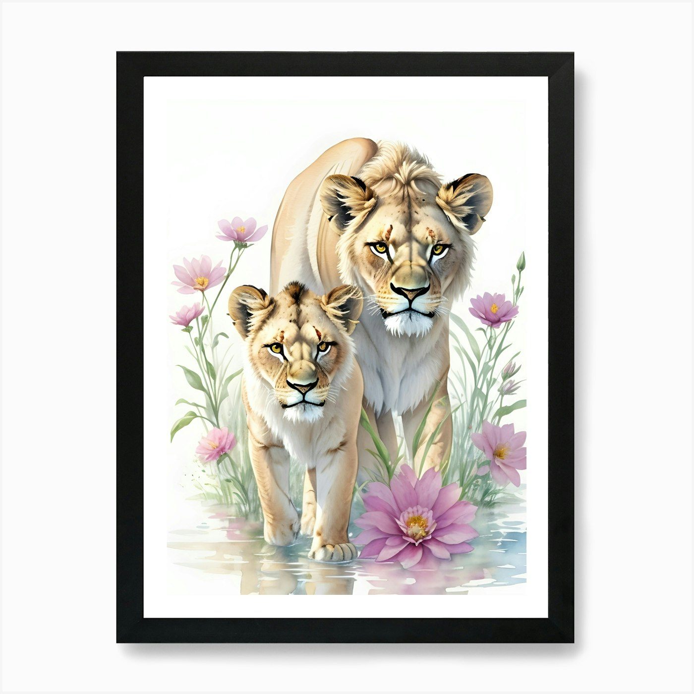 Lion Cubs Art Print Framed Wall Art Poster Canvas Print Picture