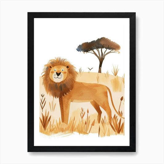 African Lion Hunting In The Savanna Framed Wall Art Poster Canvas Print Picture