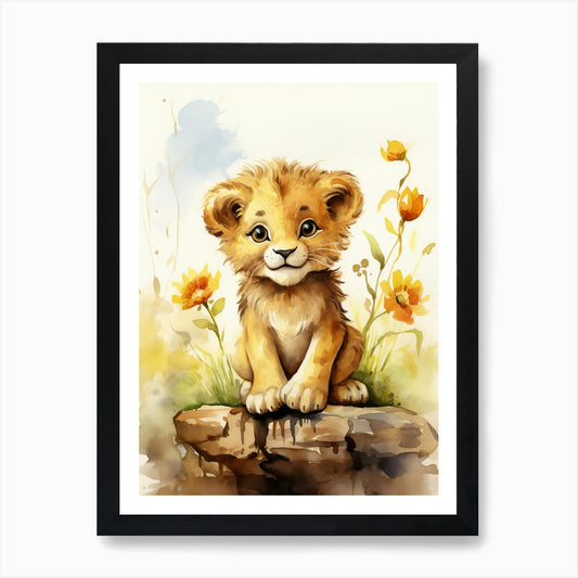 Colouring Watercolour Lion Art Pain Framed Wall Art Poster Canvas Print Picture