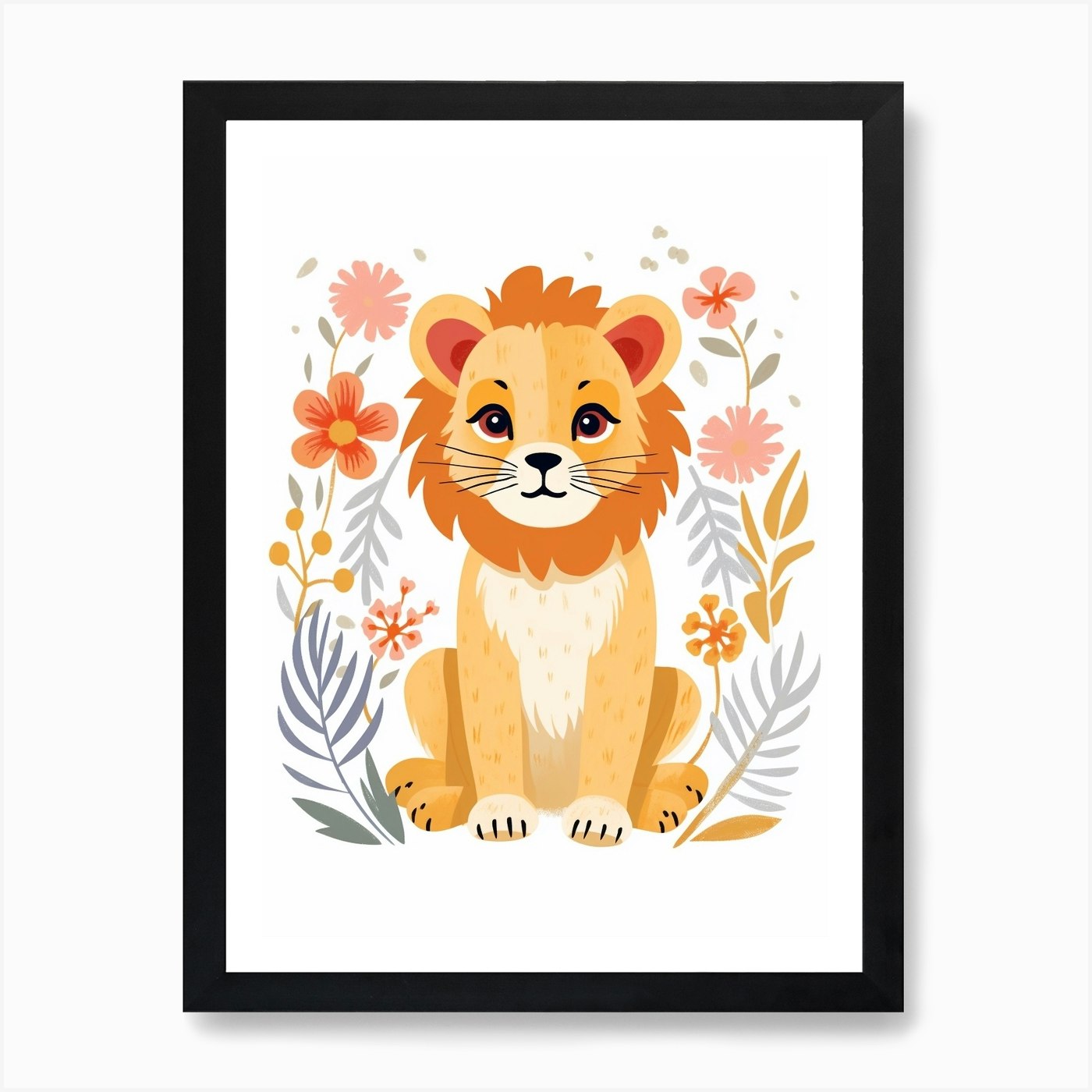 Baby Animal Illustration Lion 3 Art Framed Wall Art Poster Canvas Print Picture