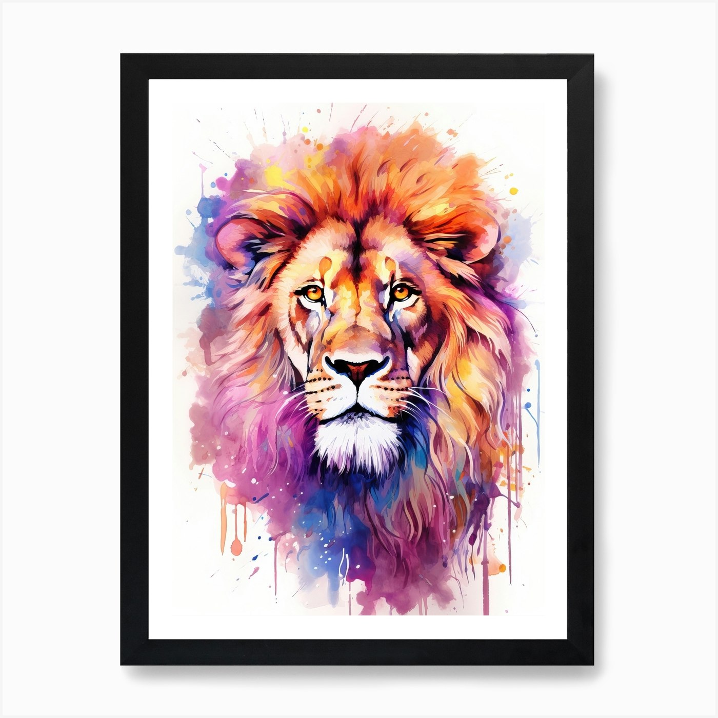 Lion Art Painting Watercolour Style Framed Wall Art Poster Canvas Print Picture